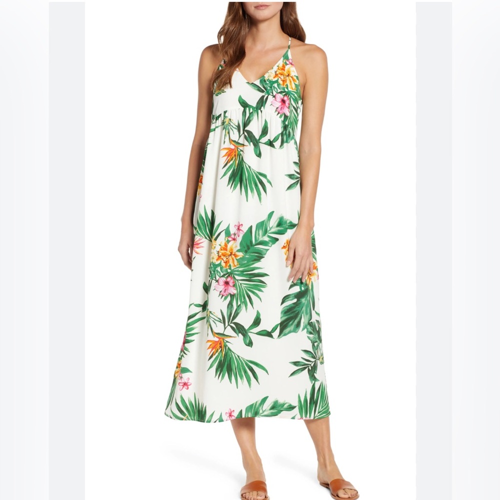 Gibson Green Pink Flower Leaf Swim Coverup Dress Resort Vacation